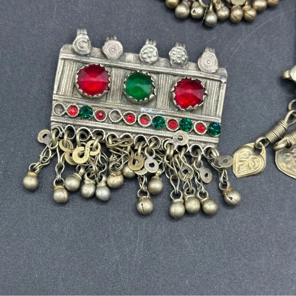 Vintage Silver and Red Kuchi Pendant Necklace